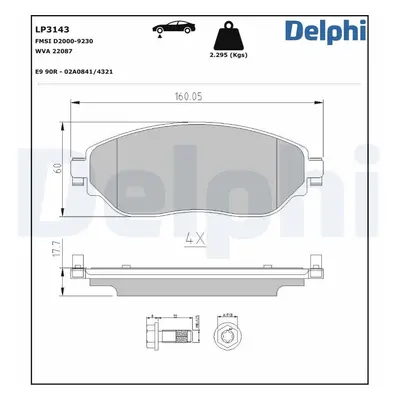 Sada brzdových destiček, kotoučová brzda DELPHI LP3143