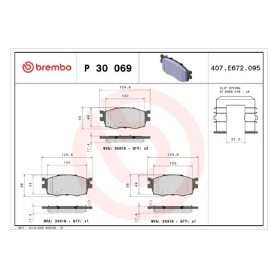 Sada brzdových destiček, kotoučová brzda BREMBO P 30 069