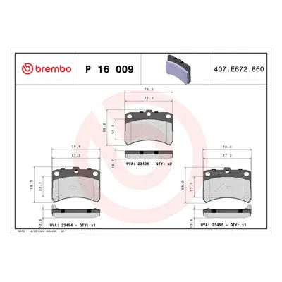 Sada brzdových destiček, kotoučová brzda BREMBO P 16 009