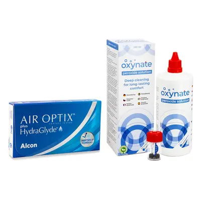 Alcon Air Optix Plus Hydraglyde (6 čoček) + Oxynate Peroxide 380 ml s pouzdrem