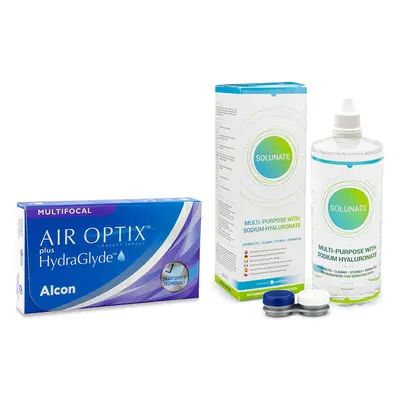 Alcon Air Optix Plus Hydraglyde Multifocal (6 čoček) + Solunate Multi-Purpose 400 ml s pouzdrem