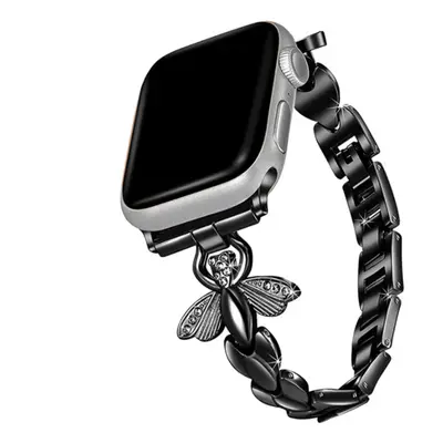 Stylový řemínek s kamínky a motýlem pro Apple Watch - Černý Barva: Černá, Velikost: 42/44/45/49m