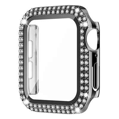 Ochranné pouzdro s tvrzeným sklem a diamanty pro Apple Watch - Černé Velikost: 41mm