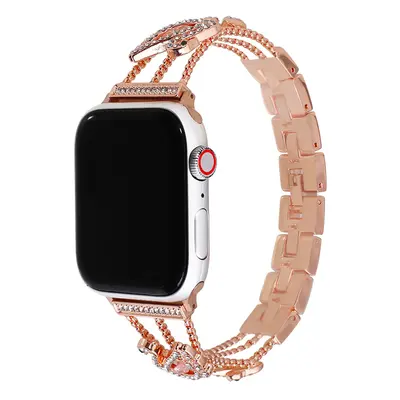 Stylový řemínek s kamínky a labutí pro Apple Watch - Rose Gold Barva: Pink Gold, Velikost: 38/40