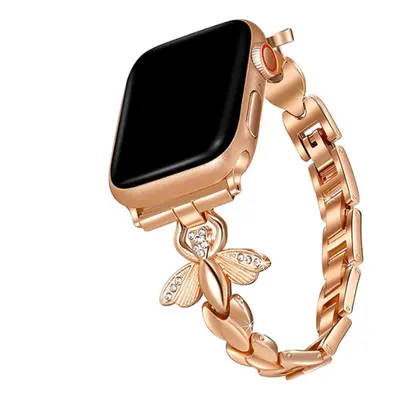 Stylový řemínek s kamínky a motýlem pro Apple Watch - Rose Gold Barva: Pink Gold, Velikost: 42/4