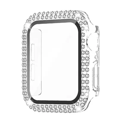 Ochranné pouzdro s tvrzeným sklem a diamanty pro Apple Watch - Čiré Velikost: 41mm