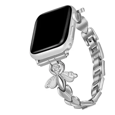 Stylový řemínek s kamínky a motýlem pro Apple Watch - Stříbrný Barva: Stříbrná, Velikost: 38/40/