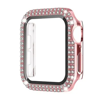 Ochranné pouzdro s tvrzeným sklem a diamanty pro Apple Watch - Rose Pink Velikost: 45mm