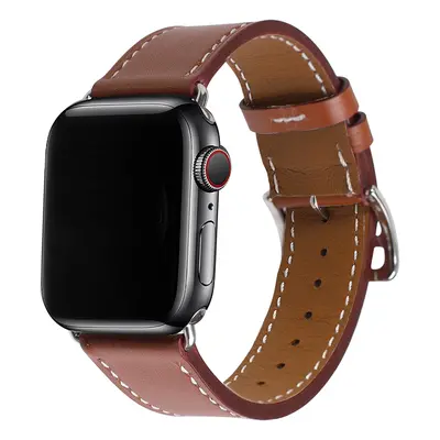 Kožený řemínek s přezkou pro Apple Watch - Světle hnědý Barva: Světle hnědá, Velikost: 42/44/45/