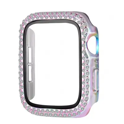 Ochranné pouzdro s tvrzeným sklem a diamanty pro Apple Watch - Duhové Velikost: 38mm