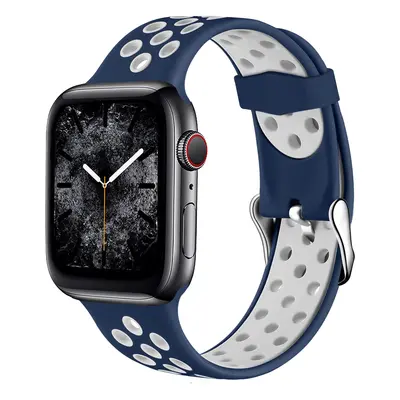 Perforovaný řemínek s přezkou pro Apple Watch 42/44/45/46/49mm Barevná varianta: Tmavěmodro-Bílý