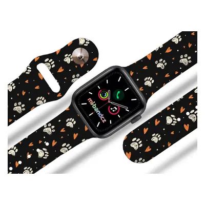 Apple watch řemínek Tlapičky se srdíčky Barva: Černá, Rozměr: 42/44/45/49mm