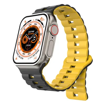 Magnetický silikonový řemínek pro Apple Watch 42/44/45/46/49mm Barva: Černo-žlutý