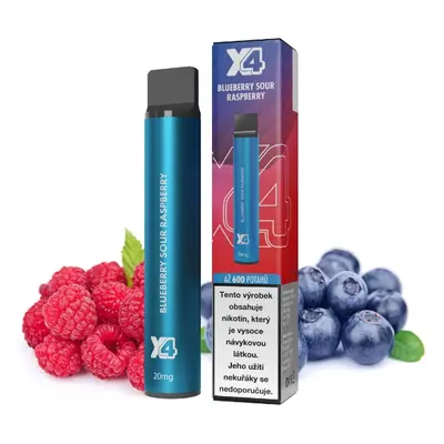 X4 Bar jednorázová e-cigareta Blueberry Sour Raspberry (Borůvka a malina) Obsah nikotinu: 20 mg