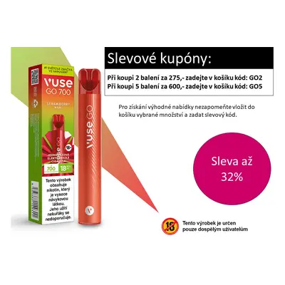 British American Tobacco Vuse GO 700 jednorázová e-cigareta Strawberry Kiwi