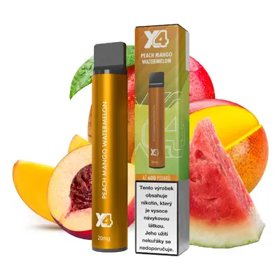 X4 Bar jednorázová e-cigareta Peach Mango Watermelon (Broskev, Mango, Meloun) Obsah nikotinu: 20