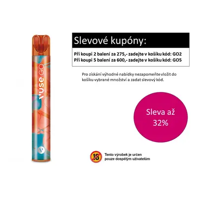 British American Tobacco Vuse GO 700 jednorázová e-cigareta Peach Strawberry Cooler