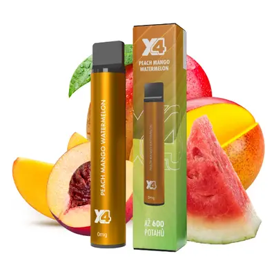 X4 Bar jednorázová e-cigareta Peach Mango Watermelon (Broskev, Mango, Meloun) Obsah nikotinu: 0 