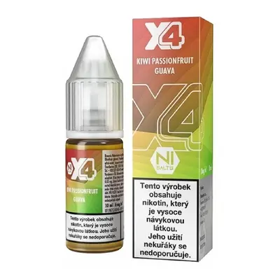 X4 Bar Juice Salt Kiwi Passionfruit Guava (Kiwi, marakuja a guava) 10ml Obsah nikotinu: 20 mg