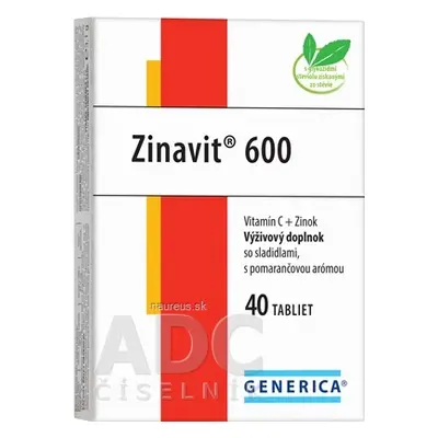 GENERICA spol. s r.o. GENERICA Zinavit 600 s pomerančovou příchutí tbl (vitamín C + Zinek) 1x40 