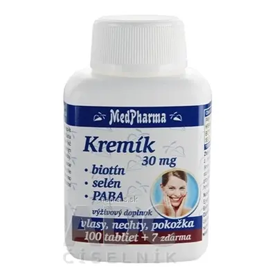 MedPharma, spol. s r.o. MedPharma KŘEMÍK 30mg + Biotin + Selen + PABA tbl (inov.2020) 1x107 ks 3