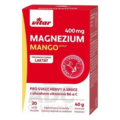 VITAR s.r.o. VITAR Magnézium 400 mg + vitamíny B6 a C sáčky s příchutí manga 1x20 ks 20 ks