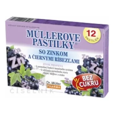 Dr. Müller Pharma s.r.o. MÜLLEROVY PASTILKY SO ZINKEM A černého rybízu Bez cukru 1x12 ks 12 ks