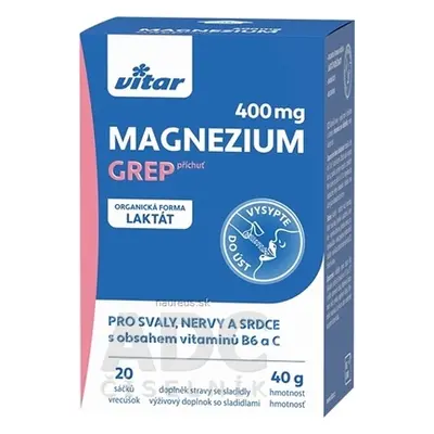 VITAR s.r.o. VITAR Magnézium 400 mg + vitamíny B6 a C sáčky s příchutí grepu 1x20 ks 20 ks