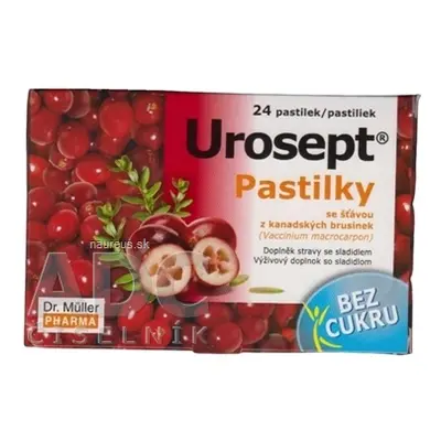 Dr. Müller Pharma s.r.o. Dr. Müller Urosept Pastilky bez cukru pas (se šťávou z brusinek) 1x24 k