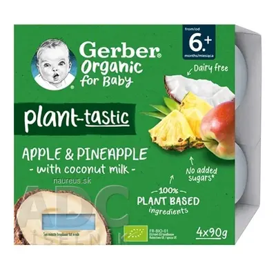 Nestlé France Gerber Organic Rostlinný dezert Jablko a ananas s kokosovým mlékem (od ukonč. 6. m