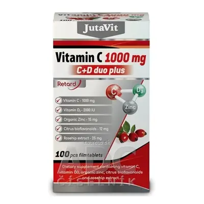 JuvaPharma Kft. JutaVit Vitamin C 1000 mg + D3 2000 IU duo plus tbl se zinkem, bioflavonoidy a š