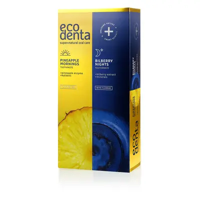 Ecodenta Sada zubních past Pineapple Mornings & Blueberry Nights 100ml + 100ml