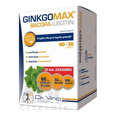 Simply You Pharmaceuticals a.s. GINKGOMAX + Bacopa + LECITIN - DA VINCI cps 90 + 30 zdarma, 1x12