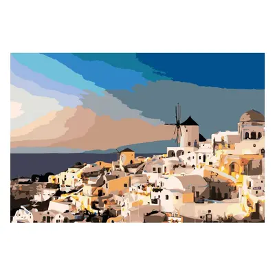 MALUJEŠ Malování podle čísel - FIRA - SANTORINI - ŘECKO Rozměr: 60x80 cm, Rámování: bez rámu a b