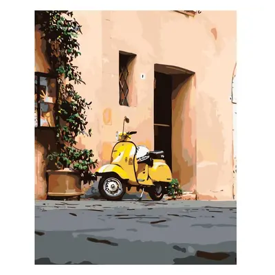 MALUJEŠ Malování podle čísel - ŽLUTÁ VESPA V ULIČCE Rozměr: 40x50 cm, Rámování: vypnuté plátno n