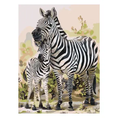 MALUJEŠ Malování podle čísel - ZEBRA S MLÁDĚTEM Rozměr: 80x100 cm, Rámování: bez rámu a bez vypn