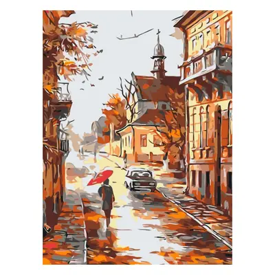 MALUJEŠ Malování podle čísel - PODZIMNÍ ULICE NA KONCI MĚSTA Rozměr: 30x40 cm, Rámování: bez rám