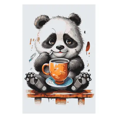 MALUJEŠ Malování podle čísel - PANDA S KAFÍČKEM Rozměr: 40x60 cm, Rámování: bez rámu a bez vypnu