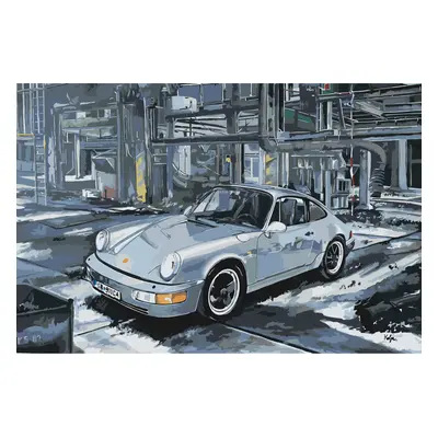 MALUJEŠ Malování podle čísel - KOLJA - PORSCHE V TOVÁRNĚ Rozměr: 40x60 cm, Rámování: bez rámu a 