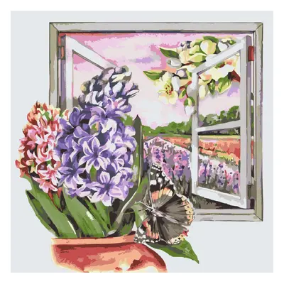 MALUJEŠ Malování podle čísel - ANNA´S ART - HYACINTY U OKNA Rozměr: 50x50 cm, Rámování: bez rámu