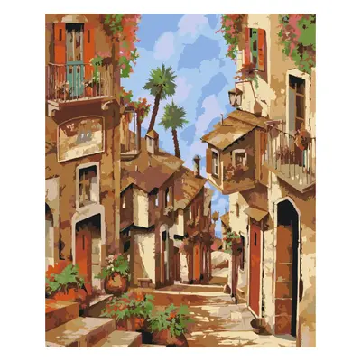 MALUJEŠ Malování podle čísel - GUIDO BORELLI - STRMÁ ITALSKÁ ULIČKA Rozměr: 80x100 cm, Rámování: