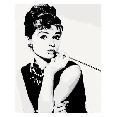 MALUJEŠ Malování podle čísel - AUDREY HEPBURN ČERNOBÍLÁ Rozměr: 40x50 cm, Rámování: vypnuté plát