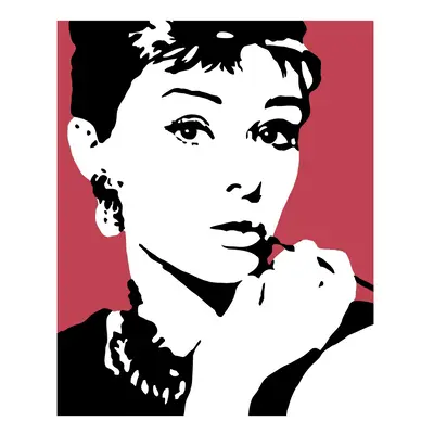 MALUJEŠ Malování podle čísel - AUDREY HEPBURN NA ČERVENÉM POZADÍ Rozměr: 30x40 cm, Rámování: vyp