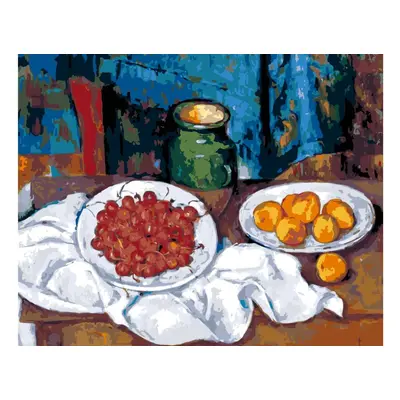 MALUJEŠ Malování podle čísel - PAUL CÉZANNE - ZÁTIŠÍ S TŘEŠNĚMI A BROSKVEMI Rozměr: 60x80 cm, Rá