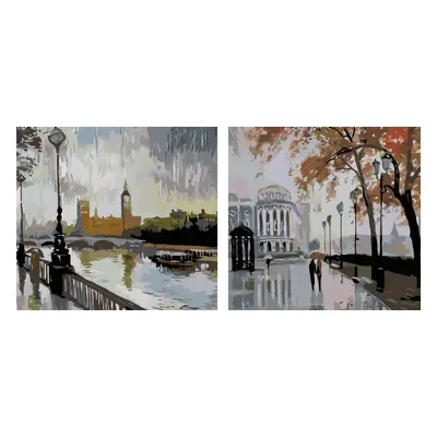 MALUJEŠ Malování podle čísel - SET DEŠTIVÝ LONDÝN Rozměr: 80x80 cm, Rámování: vypnuté plátno na 