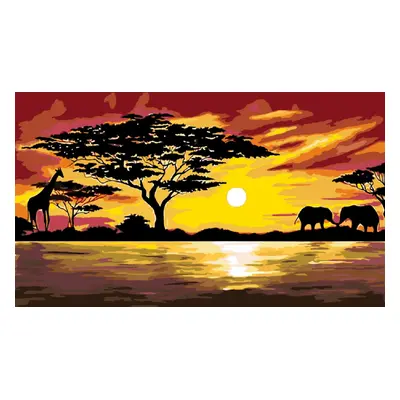 MALUJEŠ Malování podle čísel - AFRIKA ŽIRAFA A SLONI Rozměr: 40x60 cm, Rámování: bez rámu a bez 