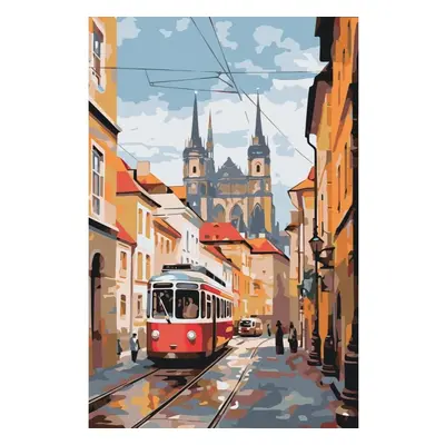 MALUJEŠ Malování podle čísel - TRAMVAJÍ PO MĚSTĚ Rozměr: 40x60 cm, Rámování: bez rámu a bez vypn