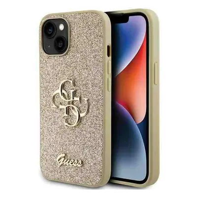 Guess hard kryt na iPhone 15 6.1" Gold Glitter Script Big 4G