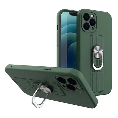 Silikonové pouzdro s kovovým kroužkem na iPhone 11 Pro MAX dark green