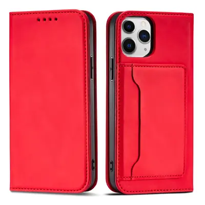 Magnet Card Case elegantní knížkové pouzdro s venkovní kapsou na iPhone 12 Pro MAX 6.7" Red